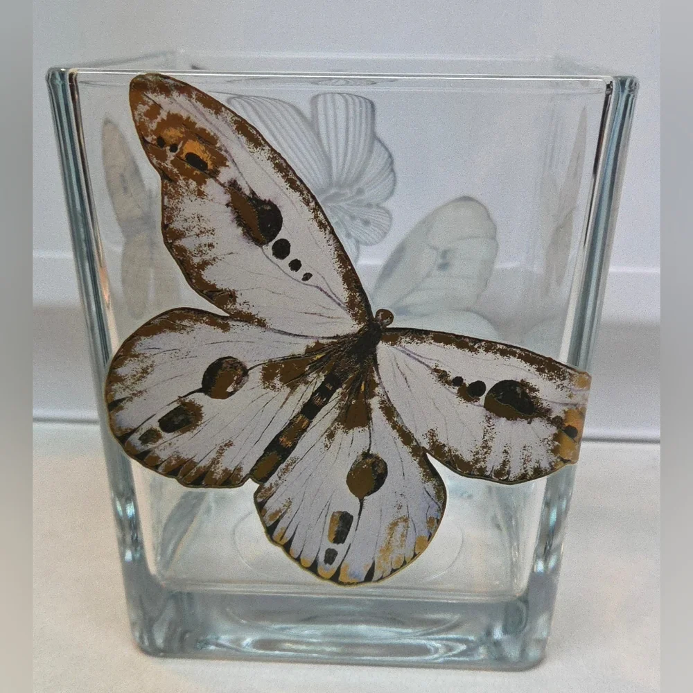 Heavy Glass Butterfly Decal Vase 5